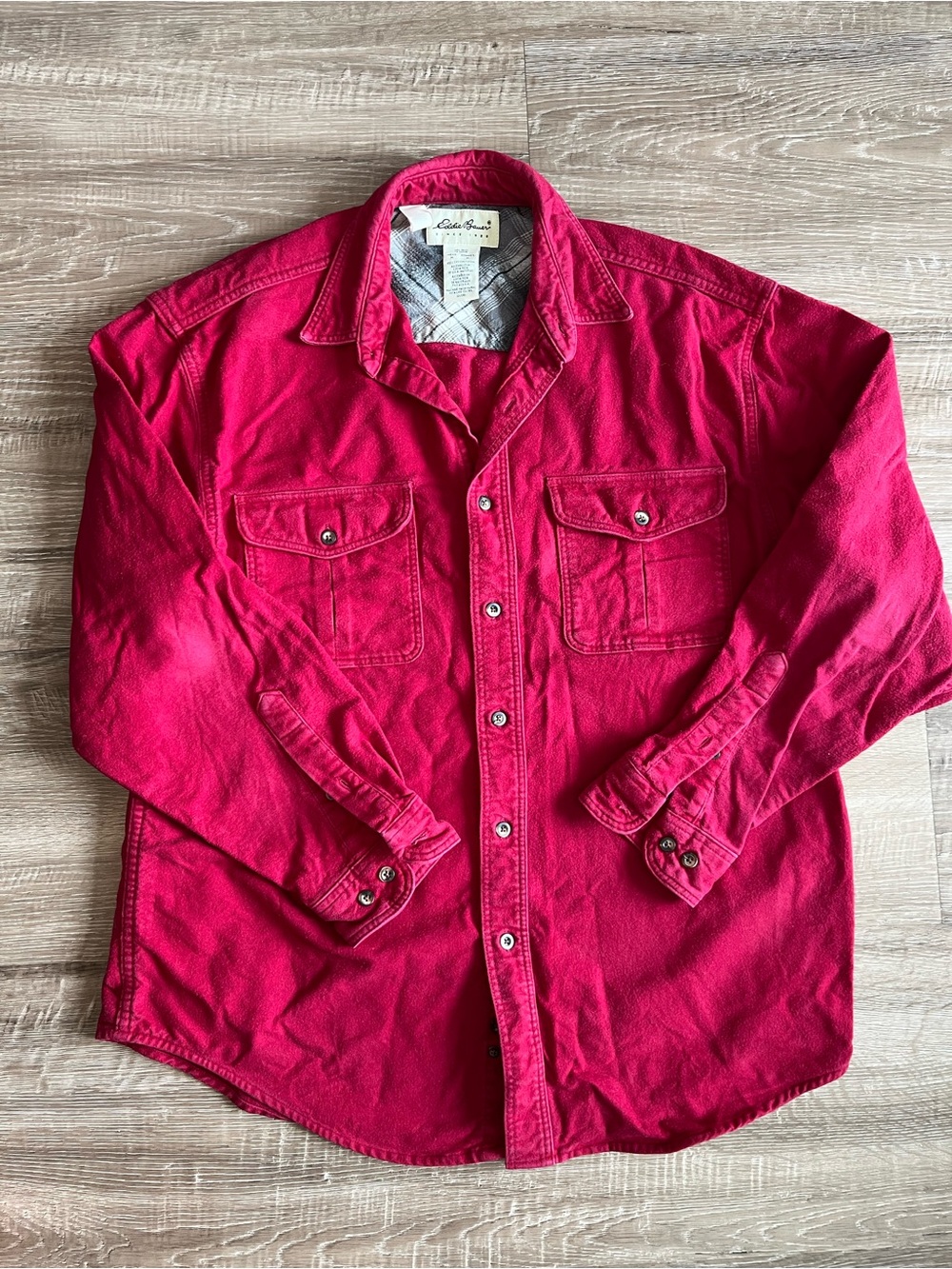 Eddie Bauer Solid Red Flannel Shirt Mens Medium 100% Cotton